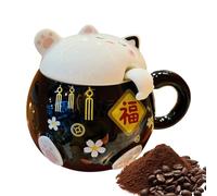 Genérico Taza De Café - Diseño De Gato Con Tapa Para Bebidas Divertidas - Taza De Té De Cerámica,Para Cappuccino, Latte, Vino, Cerveza, Leche, Cocina, Cafetería, Restaurante, Hogar, Cumpleaños