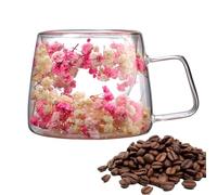 Genérico Taza De Café Floral - Vidrio Transparente, 200ml | Taza De Flores Secas, Mango Cómodo, Aislamiento De Doble Pared, Creativa Y, Ideal Para Café Con Leche, Capuchino, De Frutas, Regalo