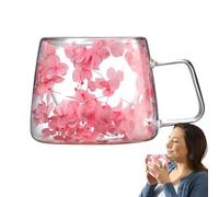 Genérico Taza De Café Floral - Vidrio Transparente, 200ml | Taza De Flores Secas, Mango Cómodo, Aislamiento De Doble Pared, Creativa Y, Ideal Para Café Con Leche, Capuchino, De Frutas, Regalo