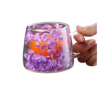 Genérico Taza De Café Transparente Con Flores - Vaso Vidrio Doble Pared 200ml, Protección Contra Calor, Diseño Con Flores Secas, Taza De Té, Latte, Tazas Creativa Para Café, Té, Jugos