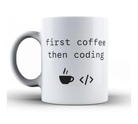 Genérico Taza de cerámica 325 ml - First Coffee Then Coding - diseño minimalista para programadores - taza original para desarrolladores y amantes del café