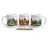 Genérico Taza de Cerámica 350 ml Apta para Microondas con Diseño de Universos Literarios, para Amantes de los Libros