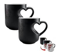 Genérico Taza de cerámica con forma de corazón que cambia de color, romántica taza de café termosensible con un diseño único de corazón, ideal para parejas, 325 ml. (2Piezas)