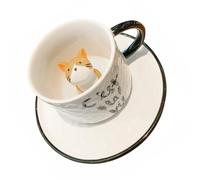 Genérico Taza de Cerámica Diseño 3D de Gato Amarillo Capacidad 220 Ml Taza para Café y Té Figura de Animal el Interior Adecuado para Uso Doméstico y Oficina