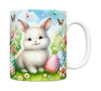 Genérico Taza De Cerámica Navideña - De Pascua De 350 Ml, Estampado Colorido De Huevos De Conejito, Mango Cómodo, Taza Divertida Para Beber | De Té Y Café Para Celebración De Primavera, Vajilla De Re