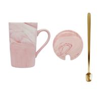 Genérico Taza de Cerámica Rosa Pequeña para Café y Té con Tapa y Cuchara de Acero Inoxidable, Adecuado para Oficina y Uso Diario, Taza para Beber Café Caliente y Frío, Set Funcional