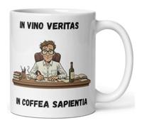 Genérico - Taza de humor profesor latino - "In Vino Veritas, In Coffea Sapientia" - Taza de regalo maestro, filólogo, amante de lenguas antiguas - Cerámica blanca 325 ml