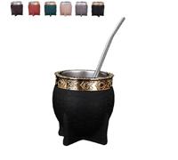 Genérico Taza De Té Paraguaya De Acero Inoxidable De Doble Pared, Taza De Fondo Plano, Taza De Café con Pajita, Textura De Caparazón De Tortuga, Taza De Cáscara De Huevo (Negro)