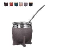 Genérico Taza De Té Paraguaya De Acero Inoxidable De Doble Pared, Taza De Fondo Plano, Taza De Café con Pajita, Textura De Caparazón De Tortuga, Taza De Cáscara De Huevo (Gris)