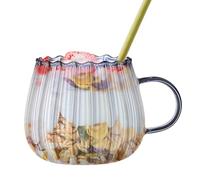 Genérico Taza de Vidrio Calabaza - Vaso Transparente 400ml con Asa | Vasos de deRayas Coloridas | Tazade Café Té Multifuncional para Leche Té Refresco Agua Lechede Soja, Vajilla deServir Duradero
