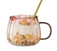 Genérico Taza de Vidrio Calabaza - Vaso Transparente 400ml con Asa | Vasos de deRayas Coloridas | Tazade Café Té Multifuncional para Leche Té Refresco Agua Lechede Soja, Vajilla deServir Duradero