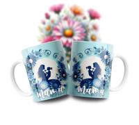 Genérico Taza Decorativa para Mamá, Diseño Floral Azul, Feliz Día, Set de 2