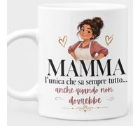 Generico Taza divertida con texto en italiano «Mamá la única que sabe siempre todo», idea de regalo para el Día de la Madre, cumpleaños, Navidad - Taza irónica de cerámica 330 ml