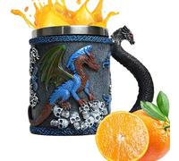Genérico Taza Dragón 3D - 12x14cm Revestimiento Acero Inoxidable 304 | Taza Camping Decoración Hogar Para Café Té Leche | Vajilla Medieval Temáticas Suministros, Capacidad 420ml - Resina & Acero