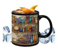 Genérico Taza Gato Cerámica - 3D Trompe-L'oeil Biblioteca Café Termorresistente | Diseño Creativo Estantería Animales Para Hogar Dormitorio Apartamento | Té Leche Chocolate Equipo Kit Pieza
