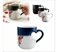 Genérico Taza Mágica De Cerámica Que Cambia De Color - Taza De Café En Forma De Corazón De 325 Ml Con Mango En Corazón | Diseño Termocrómico Sensible A La Temperatura