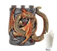 Genérico Taza Medieval | Jarra De Cerveza Gótica 3D | Taza Con Diseño De Dragón De Acero Inoxidable | Novedosa Para Fiestas Góticas, Bar En Casa Y Decoración Medieval.