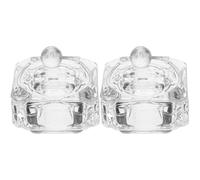 Genérico Taza Mezcladora de Polvo para Uñas 2 Piezas Vidrio Transparente Cuadrada con Tapa Accesorio de Manicura Profesional y Soporte para Liquidar en Salón o Uso Personal