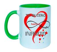 Genérico Taza para Enamorados/Novios, Taza san valentín | Taza te quiero hasta el INFINITO | Taza té | Taza café | Taza desayuno | Asa y interior Verde