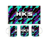 Genérico Taza personalizada HKS + Bandera HKS para Amantes del Motor, Coches, Tuning, Racing, JDM, Ideal para Regalo Amigos, Deportivo y Resistente