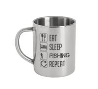 Genérico Taza térmica de metal thermal mug for fish jigging stainless steel metal tumbler gift for fisherman cup with print eat sleep fishing repeat (english)