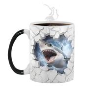 Genérico Taza térmica mágica para pescado, taza de té que revela el calor, vasos que cambian de color, de cerámica inspiradas en tiburones, recipiente de café reactivo a líquido caliente, novedosa