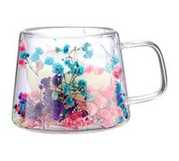 Genérico Tazas De Café 250ml Vaso Doble Pared, Vasos Cafe Cris-tal Flores Secas, Vasos De Doble Pared Con Asa, Tazas De Vidrio Borosilicato Resistente Al Calor Para Té, Café, Leche, Macchiato