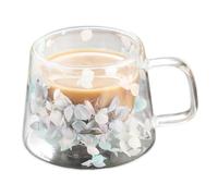 Genérico Tazas De Café 250ml Vaso Doble Pared, Vasos Cafe Cris-tal Flores Secas, Vasos De Doble Pared Con Asa, Tazas De Vidrio Borosilicato Resistente Al Calor Para Té, Café, Leche, Macchiato