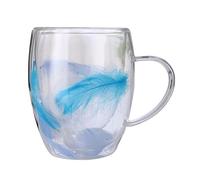 Genérico Tazas de café de doble pared, de de doble capa con plumas de 350 ml | Tazas de de con asa, de café transparente para bebidas calientes con leche y, desde el primer sorbo