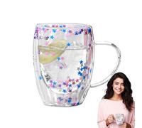 Genérico Tazas de café de vidrio de doble pared,Tazas de café de vidrio doble | Taza de aislamiento transparente linda de 350 ml,Taza ligera de gran capacidad para bebidas frías y calientes