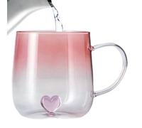 Genérico Tazas de café de vidrio transparente - Tarro de 400 ml con corazón 3D, diseño degradado, vasos elegantes | Casa Viaje Cocina Bar Té Latte Cereales para el desayuno Bebidas frías y calientes