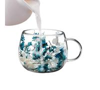 Generico Tazas de café heladas en - Vaso de 300 ml resistente al calor de doble pared, diseño de infusión de flores secas, elegante soporte para bebidas para té y leche, dormitorio de casa, dormitorio