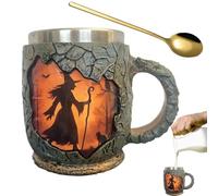 Genérico Tazas De Café Originales 386 Ml, Taza de Fogata, Diseño De Bruja Con Fuego Textura 3D Corteza Árbol Taza Ergonomica Para Adultos Regalo Cumpleaños Navidad Colegas Trabajo Profesores
