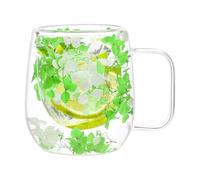 Generico Tazas de doble pared - Doble capa transparente de 200 ml, con flores secas, tazas de café y té aisladas con asa, para bebidas resistentes al calor | leche, zumos de frutas,
