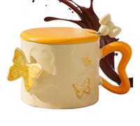 Generico Tazas Mariposa para Mujer | Tazas de Café de Cerámica de 35 cl con Diseño Elegante | Con Asa y Tapa para Mesa | Ideal Regalo Cumpleaños Navidad Cocina para Mujeres y Madres