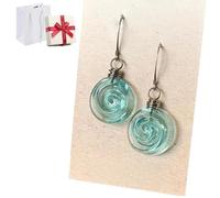 Genérico Teardrop Glass Jar Earrings Necklace, Recycled Vintage Teal Earring Pendant, Handmade Drop Beach Jewelry Set Inspirational Gifts for Women