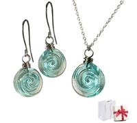 Genérico Teardrop Glass Jar Earrings Necklace, Recycled Vintage Teal Earring Pendant, Handmade Drop Beach Jewelry Set Inspirational Gifts for Women