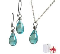 Genérico Teardrop Glass Jar Earrings Necklace, Recycled Vintage Teal Earring Pendant, Handmade Drop Beach Jewelry Set Inspirational Gifts for Women
