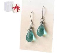 Genérico Teardrop Glass Jar Earrings Necklace, Recycled Vintage Teal Earring Pendant, Handmade Drop Beach Jewelry Set Inspirational Gifts for Women