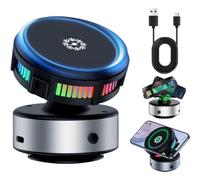 Genérico Techgoplus Phone Holder, Magnetic Holder New Plus 3 in 1 Ultra, 360° Adjustable Vacuum Magnetic Phone Holders with Wireless Charging, Fast Heat Dissipation, for All Smartphones (Silver)
