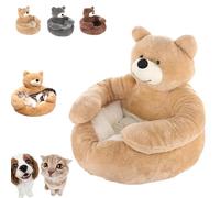 Genérico Teddy Bear Dog Bed with Arms, Cute Soft Warm Non-Slip Plush Cuddle Bear Pet Bed, Washable Cute Pets Sofa with Anti-Slip Bottom, for Autumn and Winter Seasons (Khaki,Medium)
