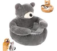 Genérico Teddy Bear Dog Bed with Arms, Plush Hugging Pet Sofa, Semi-Enclosed Cuddle Bed with Detachable Washable Cover & Non-Slip Base for Cats and Small Dogs (Grey,X-Large)