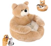 Genérico Teddy Bear Dog Bed with Arms, Plush Hugging Pet Sofa, Semi-Enclosed Cuddle Bed with Detachable Washable Cover & Non-Slip Base for Cats and Small Dogs (Khaki,Small)
