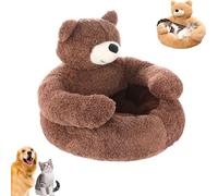 Genérico Teddy Bear Dog Bed with Arms, Plush Hugging Pet Sofa, Semi-Enclosed Cuddle Bed with Detachable Washable Cover & Non-Slip Base for Cats and Small Dogs (Brown,X-Large)