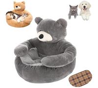 Genérico Teddy Bear Dog Bed with Arms,Soft Warm Comfortable Plush Cuddler Dogs Beds, with a Cool Mat, Cute Comfortable & Non-Slip, Detachable for Cat and Dogs (Grey,Large)