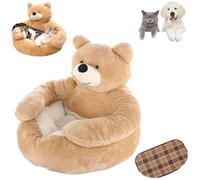 Genérico Teddy Bear Dog Bed with Arms,Soft Warm Comfortable Plush Cuddler Dogs Beds, with a Cool Mat, Cute Comfortable & Non-Slip, Detachable for Cat and Dogs (Khaki,Medium)