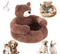 Genérico Teddy Bear Dog Bed with Arms, Warm Non-Slip Plush Cuddle Bear Pet Bed, Cute Soft Semi-Enclosed Pet Sofa with Detachable Washable Cover for Cats and Small Dogs