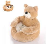Genérico Teddy Bear Dog Bed with Cuddle Arms, Soft Plush Pet Sofa/Semi-Enclosed Cuddle Nest, Washable Removable Cover & Non-Slip Base for Small Dogs & Cats (Beige,75cm/29.5in)