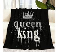 Genérico Tema De Pareja Manta de Lana 180 x 220 cm Corona Reina Y Rey Sherpa Manta de Lana, Negro Franela Sobrecama Mantas Felpa Niños Adultos Jóvenes Cama Sofá Dormitorio Vivero Mantas