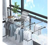 Genérico Tendedero Plegable para Interiores y Exteriores. Tendedero Extensible de Acero Inoxidable para barandilla de balcón, Ideal para Ventanas y radiadores. Tendedero portátil Plegable (sin Placa